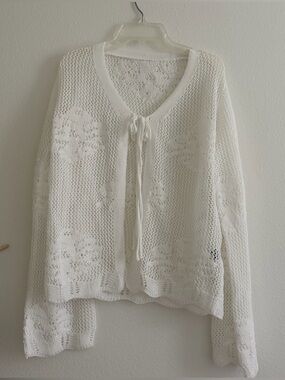 SHEIN White Crochet Tie Cardigan